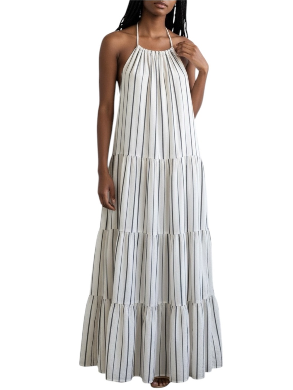 Old Navy Striped Tie Halter Drape Gauze Tiered Maxi Dress